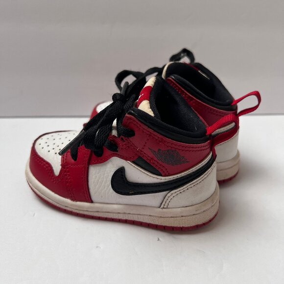 Kids Jordan 1 Red White with Black Swoosh Shoes Size 5C Black Laces - Picture 4 of 12